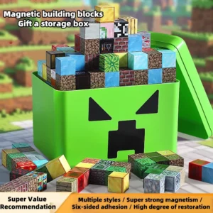 Boîte de Rangement pour Cubes Magnétiques Style Minecraft